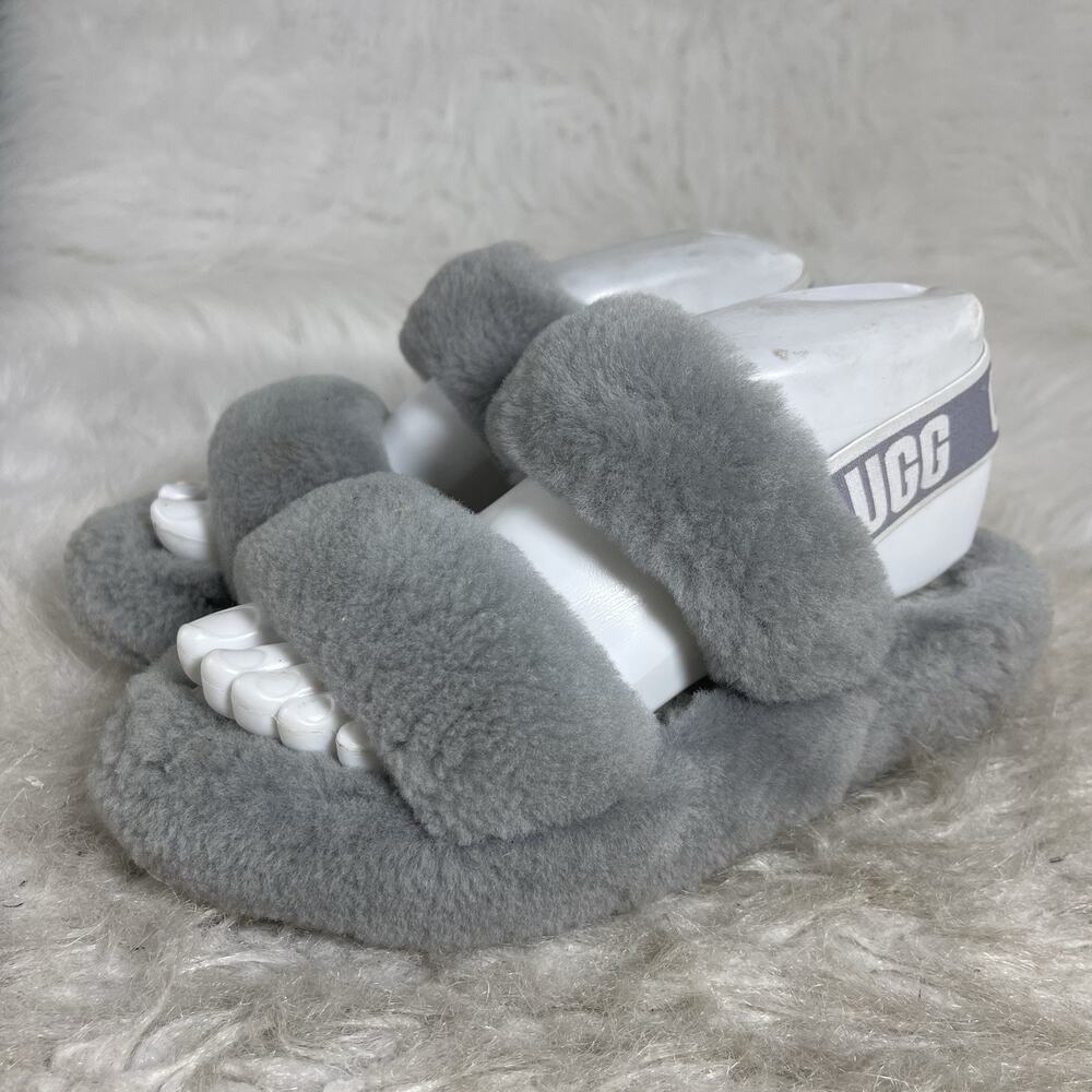 UGG Fluff Yeah Slide Gray Sheepskin Slippers Women’s US 6 EU 37